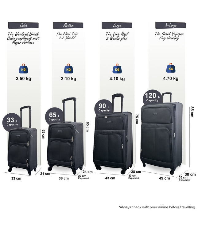 Tahara Set of 4 Soft Shell Suitcase in Grey