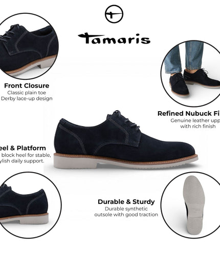 Tamaris Men's Navy Blue Suede Leather Plain Toe Smart Derby Shoes