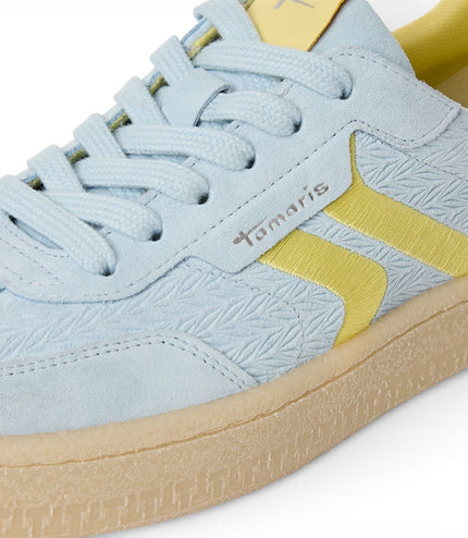 Tamaris Women's Blue Leather Yellow Stripes Trainers Sneaker Shoes