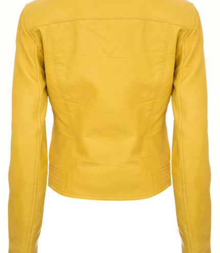 Womens Collarless Biker Jacket-Padova - Yellow