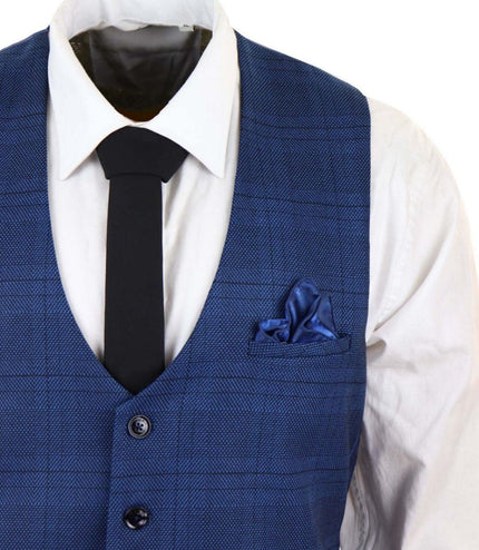Mens 3 Piece Blue Birdseye Check Classic Suit