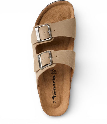 Tamaris Men's Sand Beige Leather Slip-On Footbed Slipper Sandals