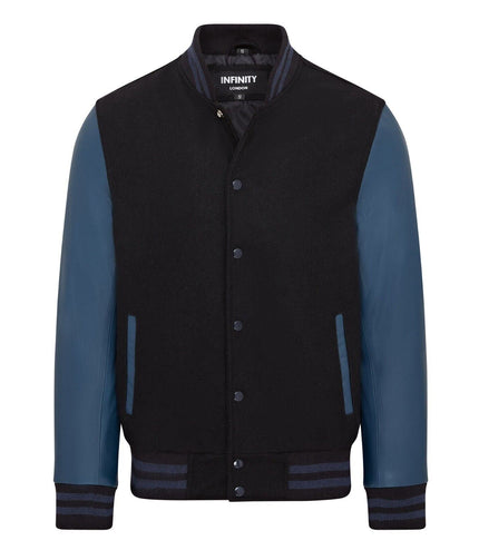 Letterman Baseball Wool Leather Varsity Bomber Jacket - Genoa - Black/Blue