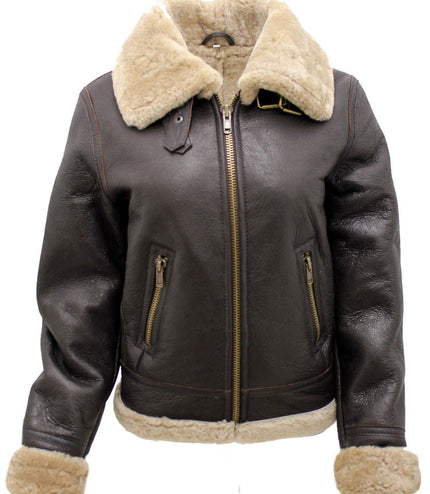 Womens Brown B3 Sheepskin Leather Flying Jacket-Kayseri