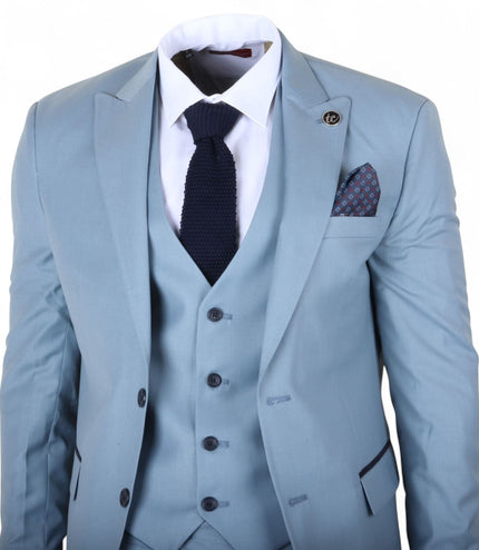 Men's 3 Piece Plain Blue Work Formal Suit