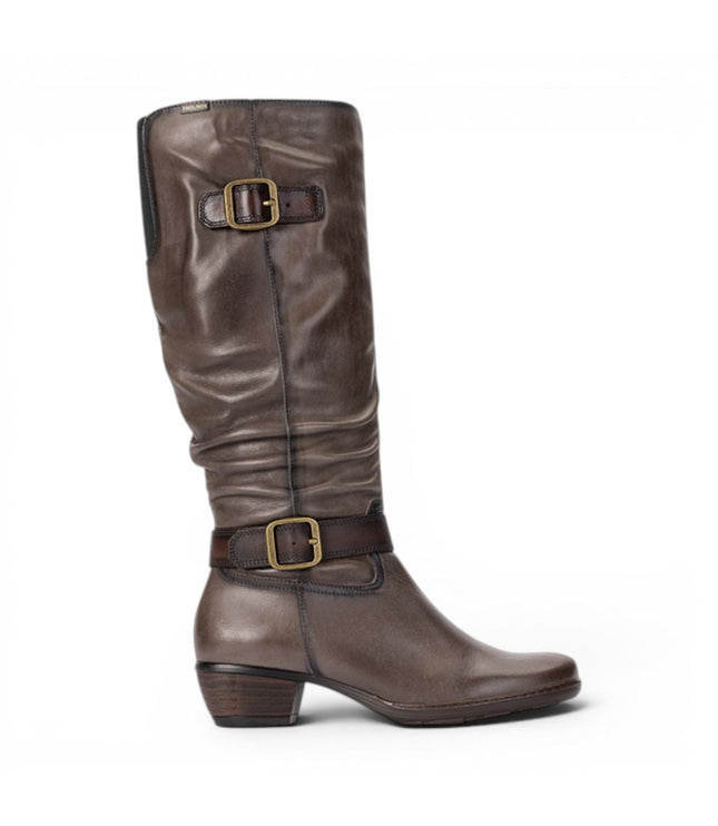 Pikolinos Women's Grey Leather Heel Knee-High Long Boots - Utiel
