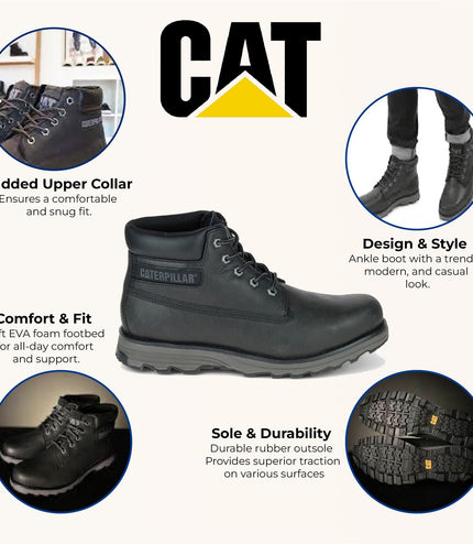 Caterpillar Men's Founder Black Leather Everyday Ankle Boots
