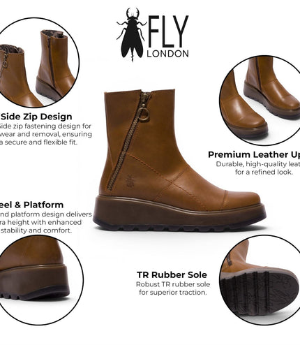 Fly London Women’s Tan Leather Zip-up Platform Ankle Boots - TARP553FLY