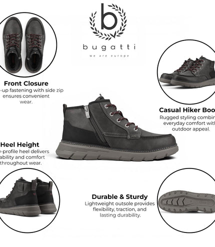 Bugatti Men's Grey Leather Lace-up Casual Ankle Boots - Pulau