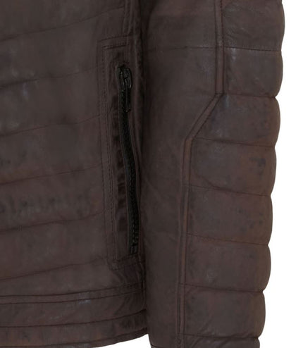 Men's Puffer Leather Biker Quilted Vintage Bomber Jacket - Brown