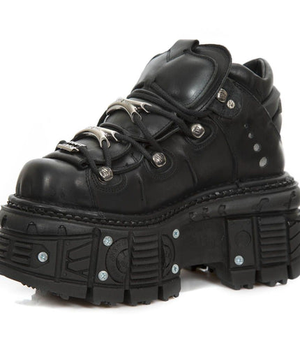 New Rock Unisex Metallic Black Leather Gothic Boots- M-Tank106-C2