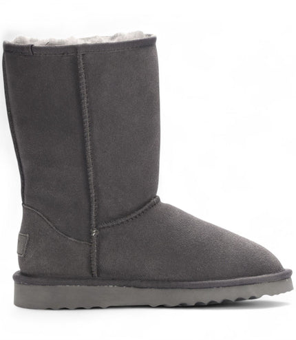 Women's Genuine Sheepskin Grey Suede Slip-On Ankle Winter Boots - Dusk