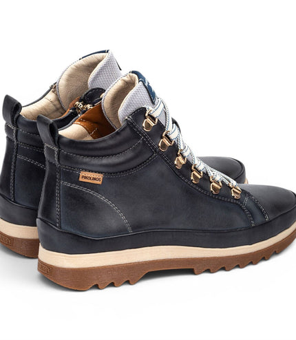 Pikolinos Women's Blue Leather Trainers Sneaker Winter Lace-up Boots - Vigo
