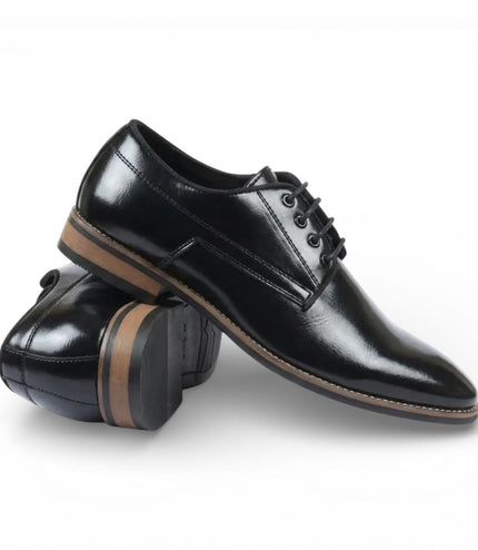 Men's Black Classic Plain Toe Lace-Up Derby Brogue Formal Shoes