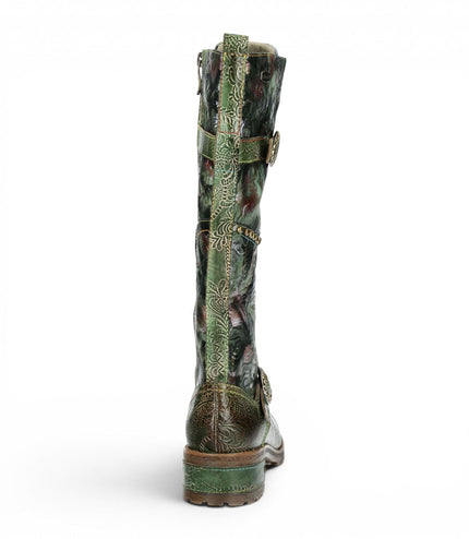Laura Vita Women's Victorian Floral Green Leather High Lace-Up Long Boots - Cocrailo-82