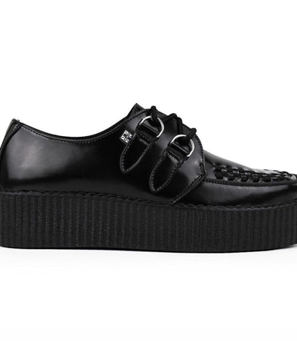 TUK Viva High Creeper Black Leather Platform Lace-Up Goth Shoes - AV6802