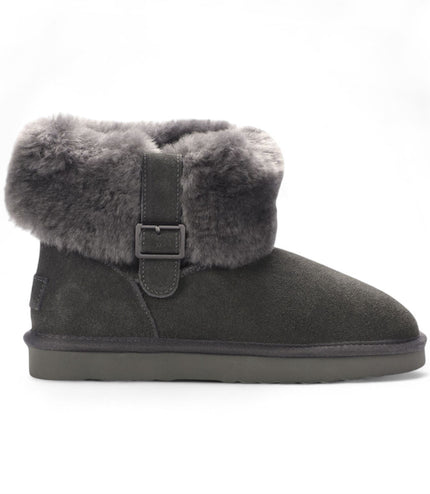 Women's Genuine Sheepskin Grey Suede Ankle Bootie Winter Boots - Granite