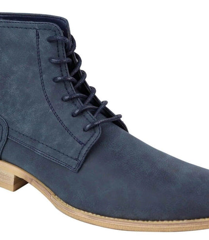 Mens Matt Navy Suede Lace Up Ankle Boots