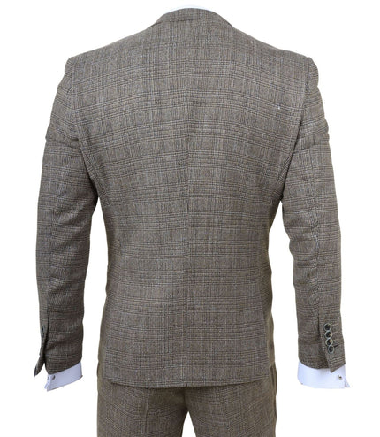 Men's 3-Piece Brown Classic Check Suit Slim Fit Plain Formal Party Suit