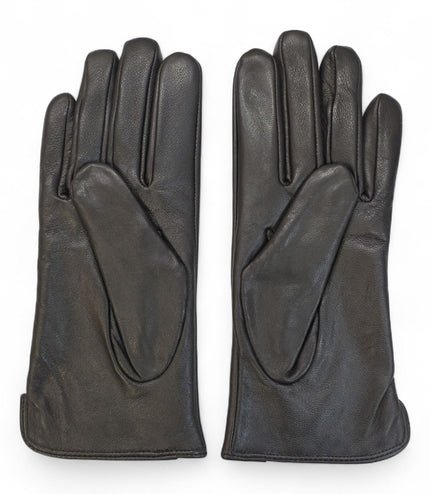 Womens Brown Italian Leather Winter Stitch Line Design Soft Wool Lining Gloves - L-GLV-301