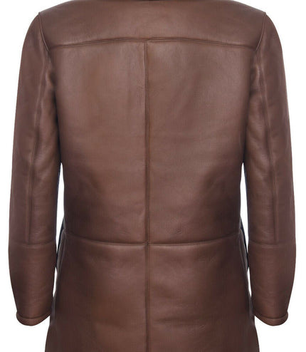Mens Warm Shearling Sheepskin Leather Coat-Florence - Brown
