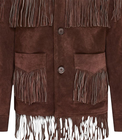 Men's Retro Brown Cowboy Suede Leather Fringe Jacket - Western