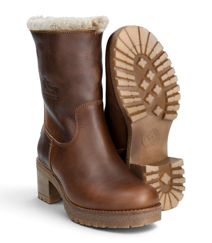 Panama Jack Women's Bark Brown Leather Waterproof Warm Heeled Boots - Piola B8