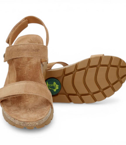 Panama Jack Women's Wedge Bark Brown Suede Leather Sandals - Selma B10