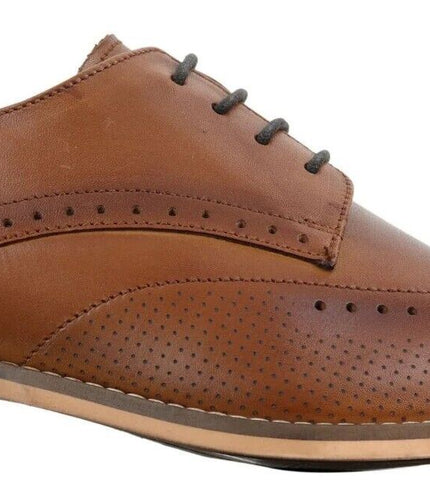 Mens Classic Oxford Brogue Shoes In Perforated Tan Leather