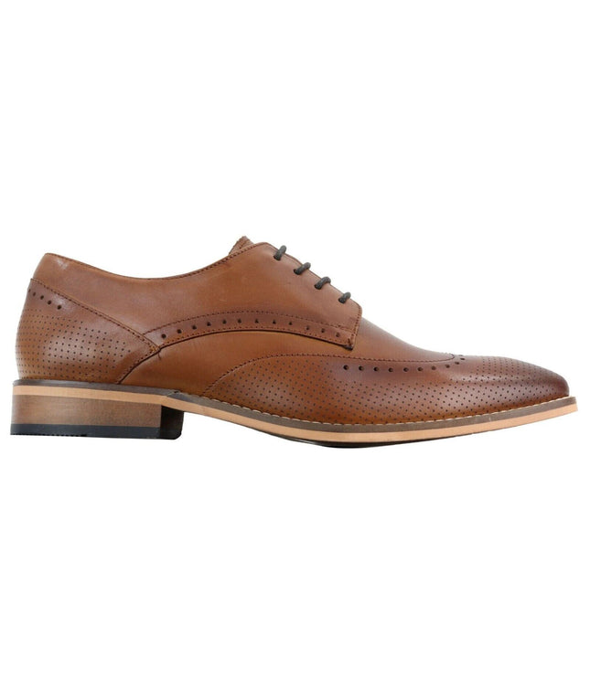 Mens Classic Oxford Brogue Shoes In Perforated Tan Leather