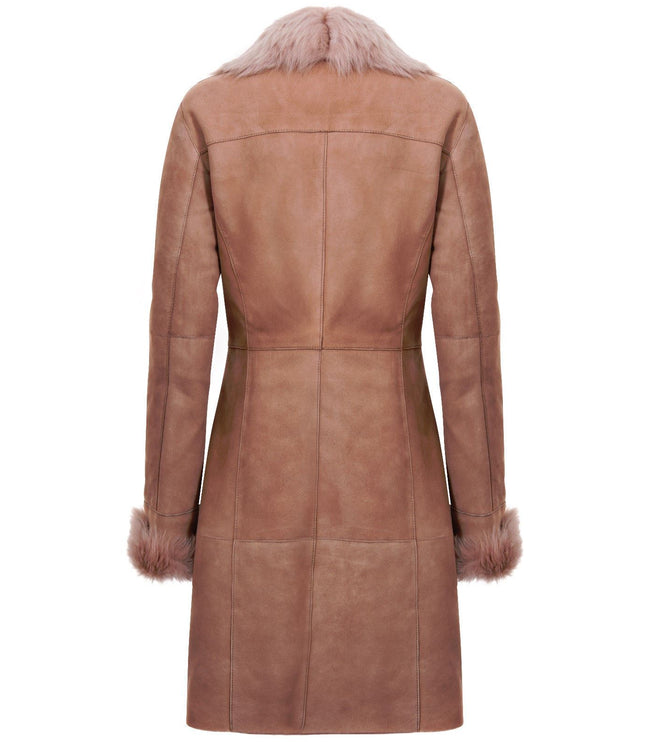Womens Suede Merino Shearling Coat with Toscana Collar-Hanoi - Beige