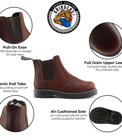 Grinders Unisex Wine Chelsea Acs Leather Ankle Slip On Boots