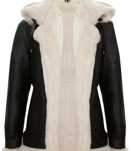 Mens Hooded Sheepskin Leather B3 Flying Jacket-Columbus - Brown