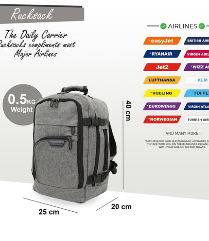 Rucksack Backpack 40x20 x25 cm Underseat Travel Cabin Bag for Easy Jet, Ryanair grey