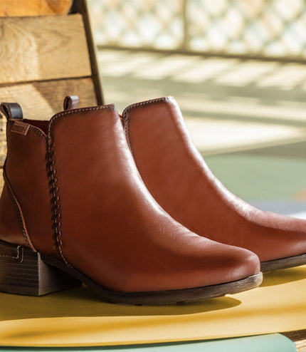 Pikolinos Women's Cuero Brown Leather Zip Heel Ankle Boots - Malaga