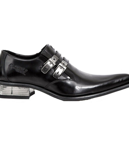 New Rock Black Leather Buckled Newman Shoes- M-2246-S14