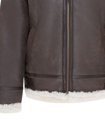 Mens Creck Brown Warm Sheepskin Aviator Zip-Up Flight Jacket-Harrogate