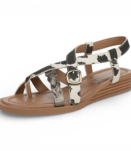 Blowfish Malibu Women's Black White Micro Wedge Strappy Sandals - April