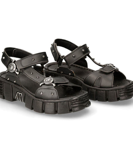 New Rock Black Vegan Leather Sandals-BIOS120-V1