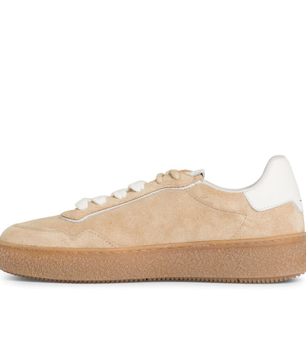 Tamaris Womens Beige White Leather Fashion Stripe Lace Up Sneakers