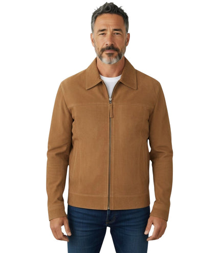 Mens Navy Goat Suede Leather Harrington Biker Jacket - Berlin