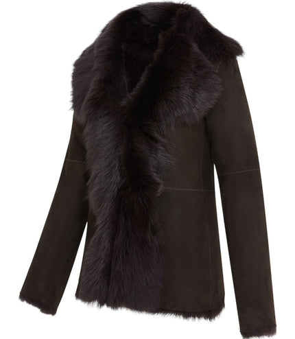 Women's Brown Sheepskin Toscana Shearling Suede Leather Jacket - NoirÃ©