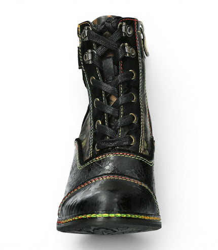Laura Vita Women's Victorian Floral Black Leather Lace-Up Ankle Boots - Idcorao-10