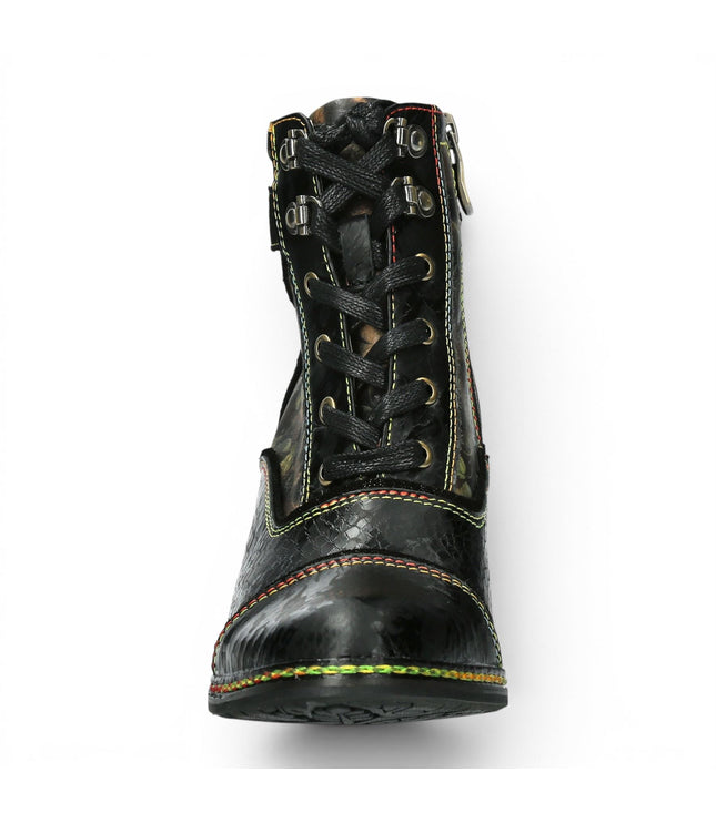 Laura Vita Women's Victorian Floral Black Leather Lace-Up Ankle Boots - Idcorao-10