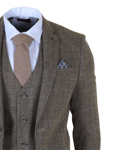 Men's 3-Piece Brown Classic Check Suit Slim Fit Plain Formal Party Suit