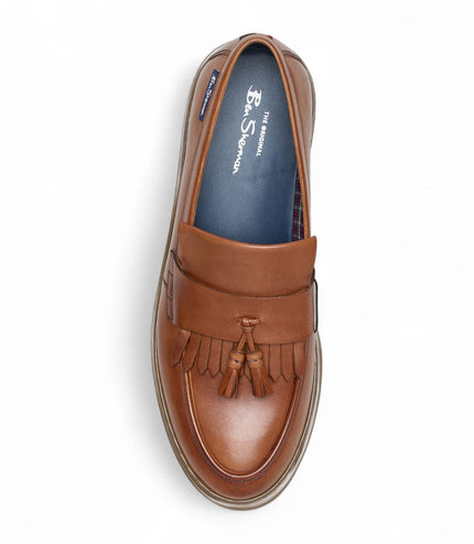Ben Sherman Men's Tan Brown Leather Tassel Loafer Shoes - Dudley