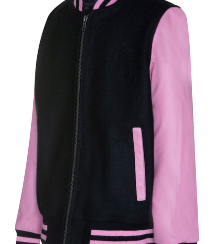 Kids Varsity Bomber Jacket with Real Leather Sleeves