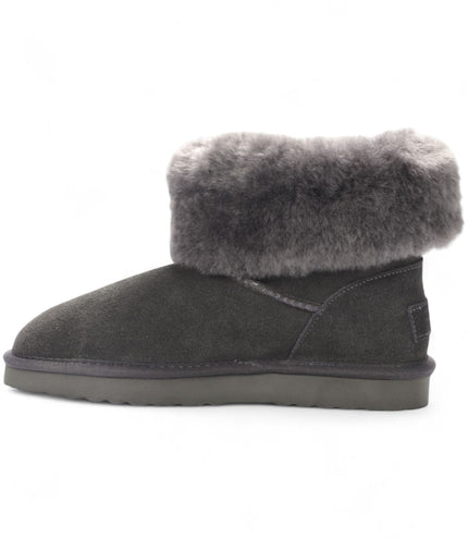 Women's Genuine Sheepskin Grey Suede Ankle Bootie Winter Boots - Granite