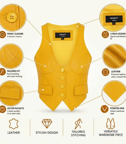 Womens Yellow Leather Waistcoat Biker Vest - MAM-WC
