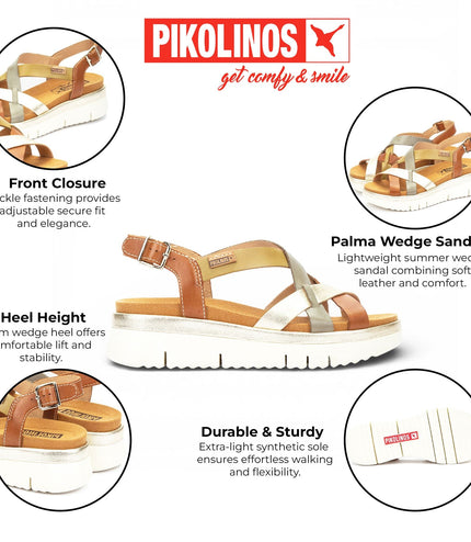 Pikolinos Women's Brown Leather Extra-Light Summer Wedge Sandals - Palma